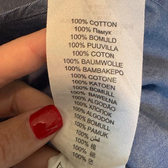 Ben Sherman Blue Chambray Printed Pocket‎ Button Down Mens Large Mod - Picture 9 of 10